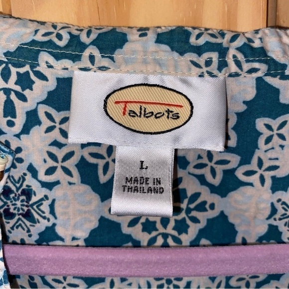 Talbots Bohemian Medallion Print Blouse Large Wood Beaded Collar - Picture 11 of 11